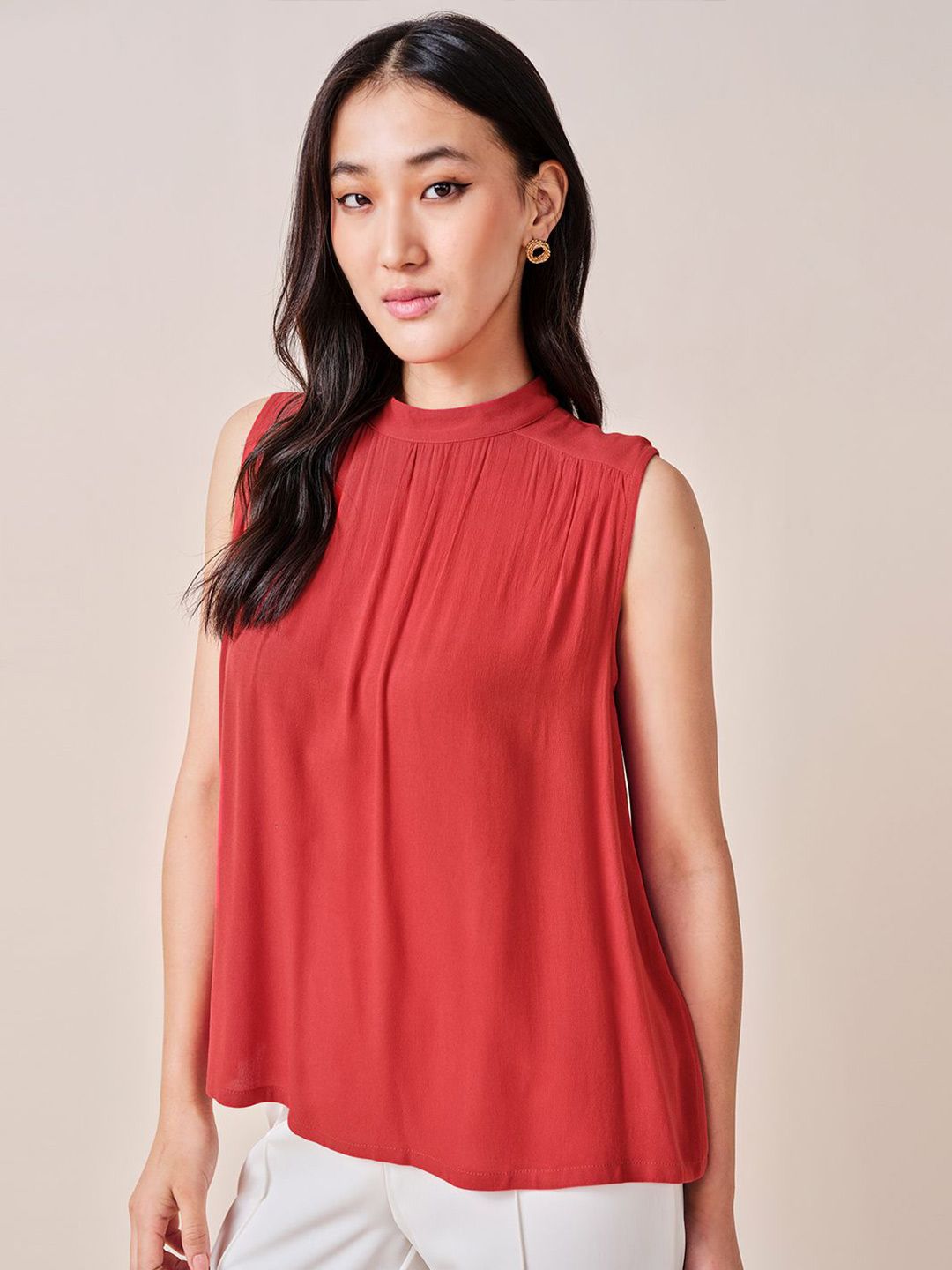 AND Women Solid High Neck Sleeveless Top