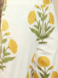 Indo Era Floral Printed Pure Cotton Straight Kurta With Trousers