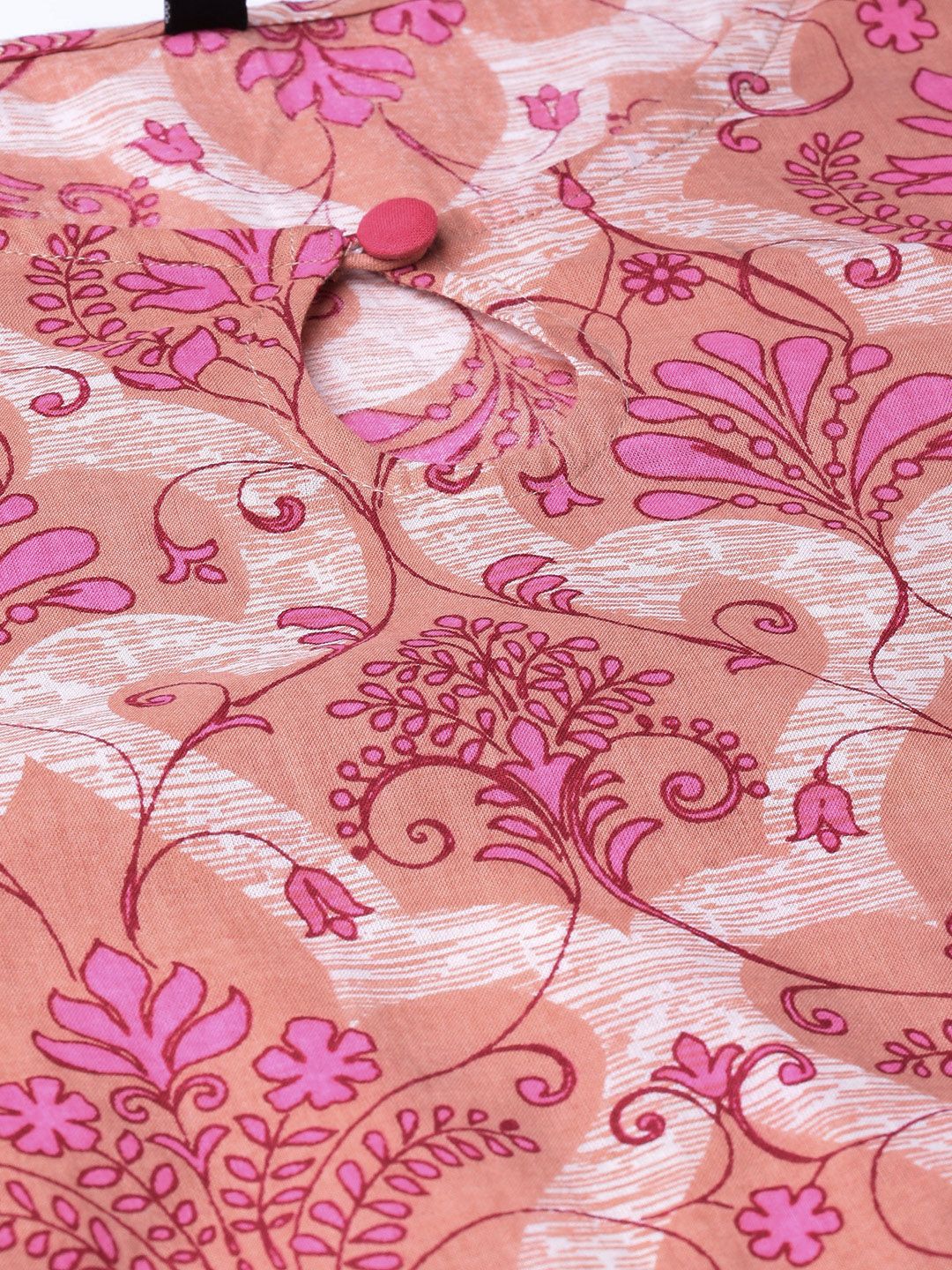 SOJANYA Women Peach-Coloured & Pink Printed Straight Kurta