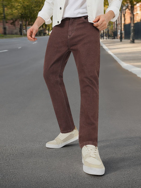 Urbano Fashion Men Brown Slim Fit Mid-Rise Seluar Jeans Boleh Diregangkan