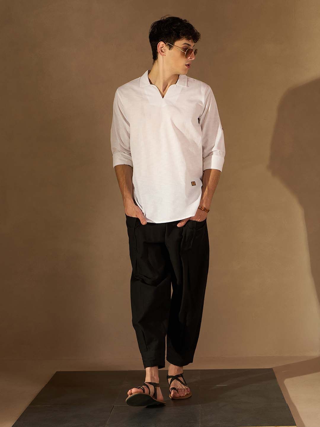 Dennison Men White Comfort Fit kurta