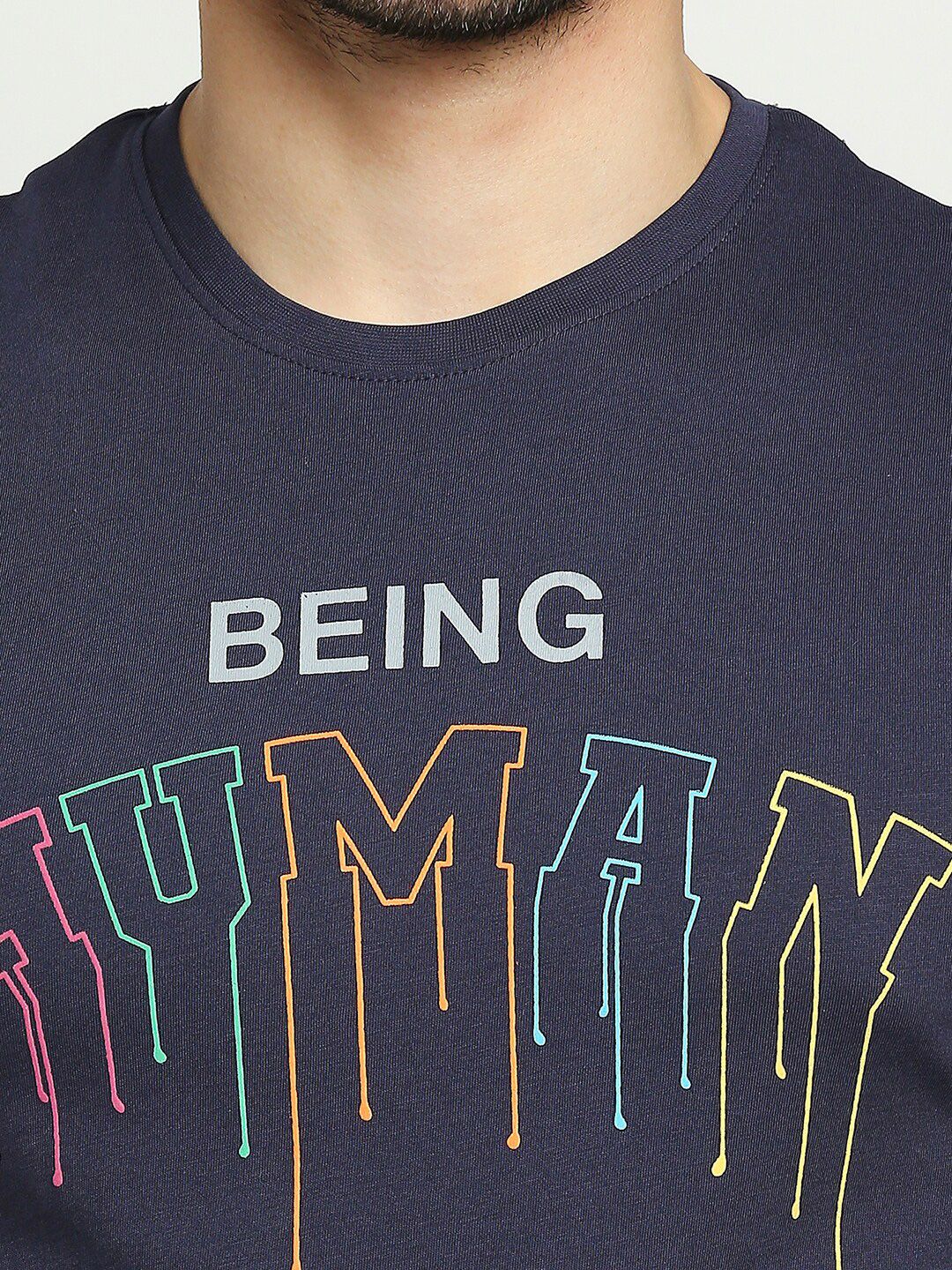 Being Human Men Navy Blue Typography Printed T-shirt