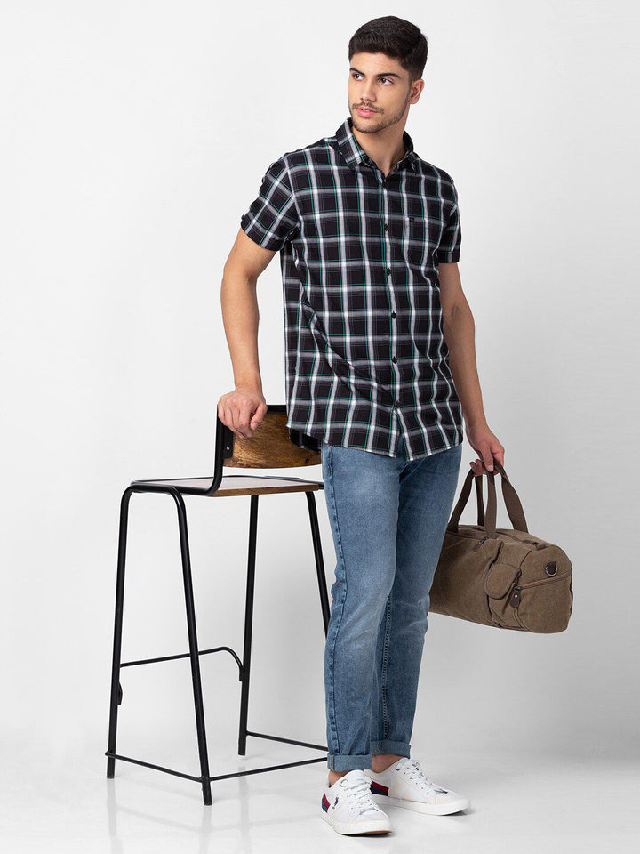 SPYKAR Men Classic Slim Fit Tartan  Checked Cotton Casual Shirt