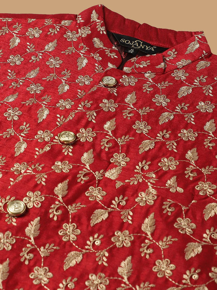 SOJANYA Geometric Embroidered Regular Kurta with Churidar & Embroidered Nehru Jacket