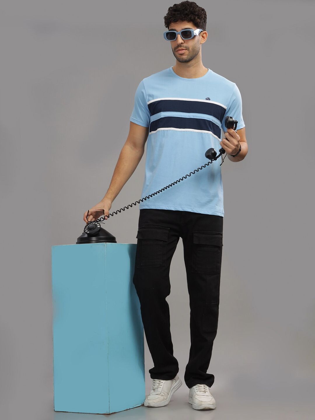 ADRO Colourblocked Regular Fit Cotton T-shirt