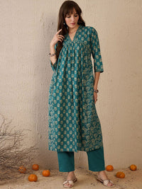 Indo Era Women Floral Printed Empire Pure Cotton Kurta with Trousers & With Dupatta