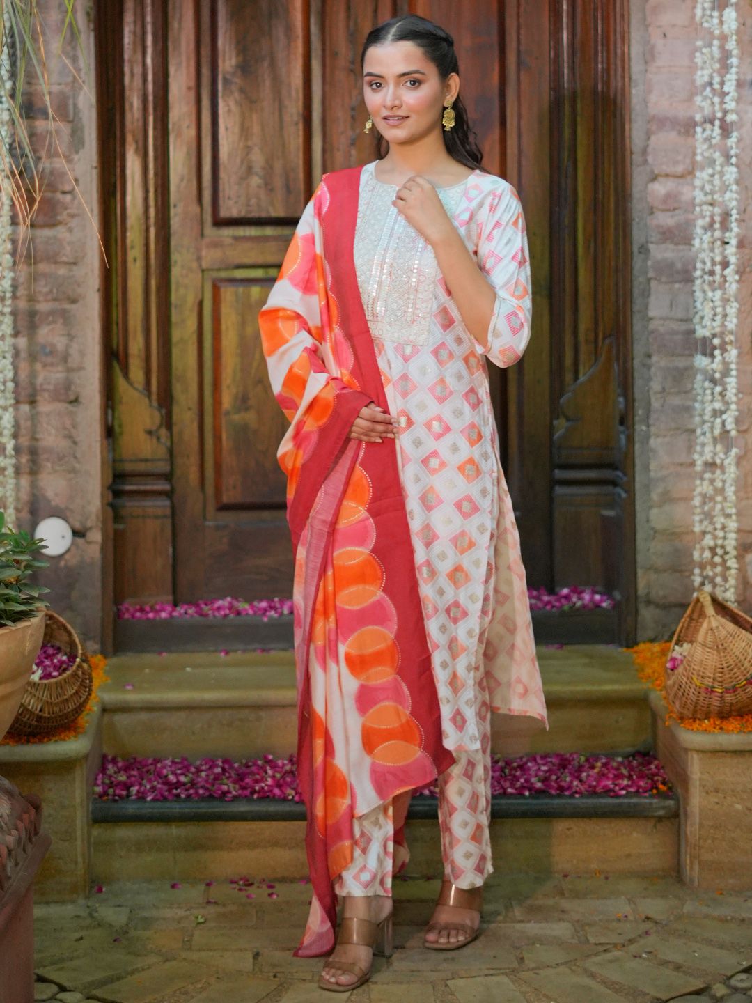 Libas Printed Regular Sequinned Kurta with Trousers & Dupatta