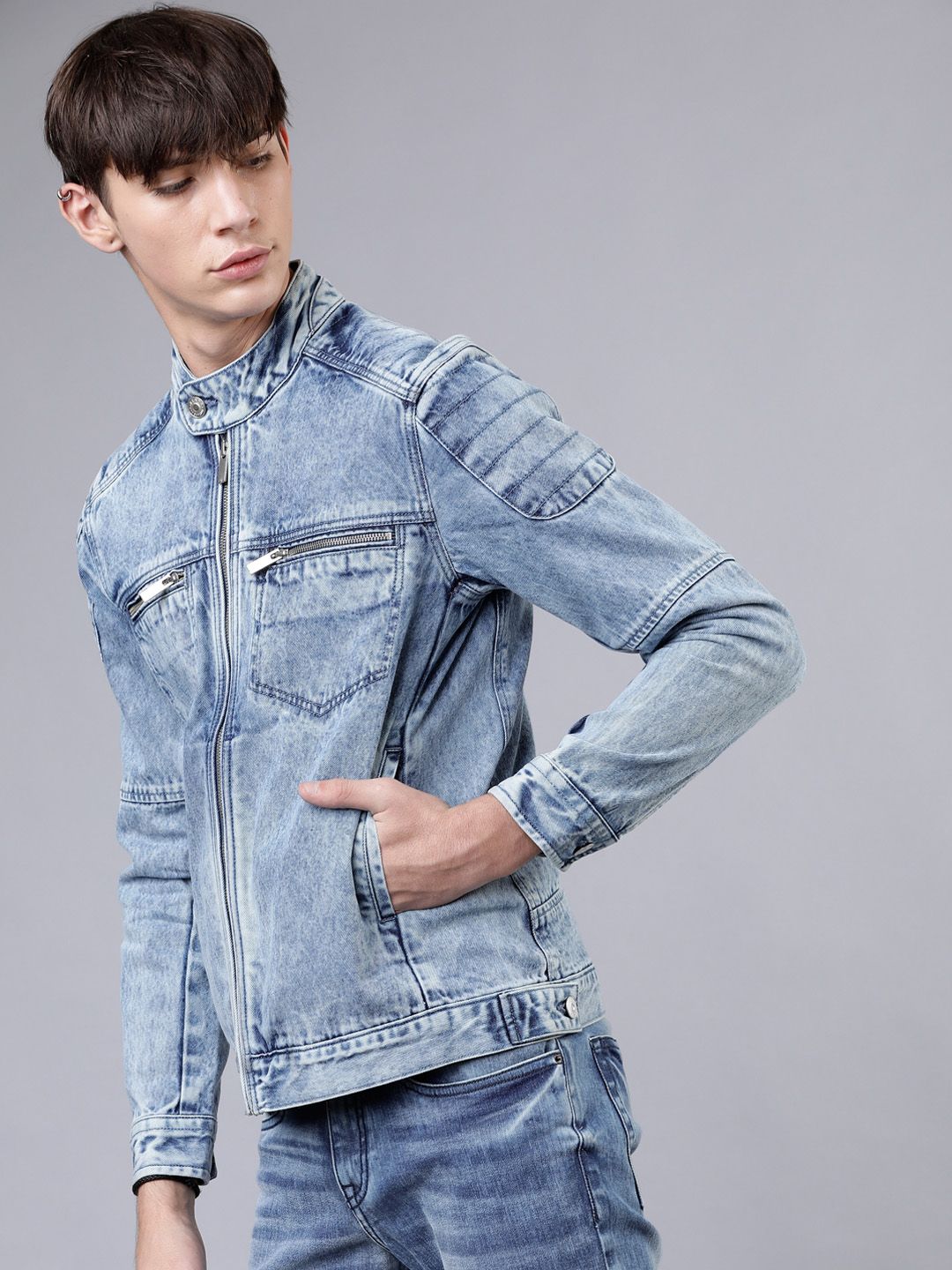HIGHLANDER Men Blue Solid Denim Jacket