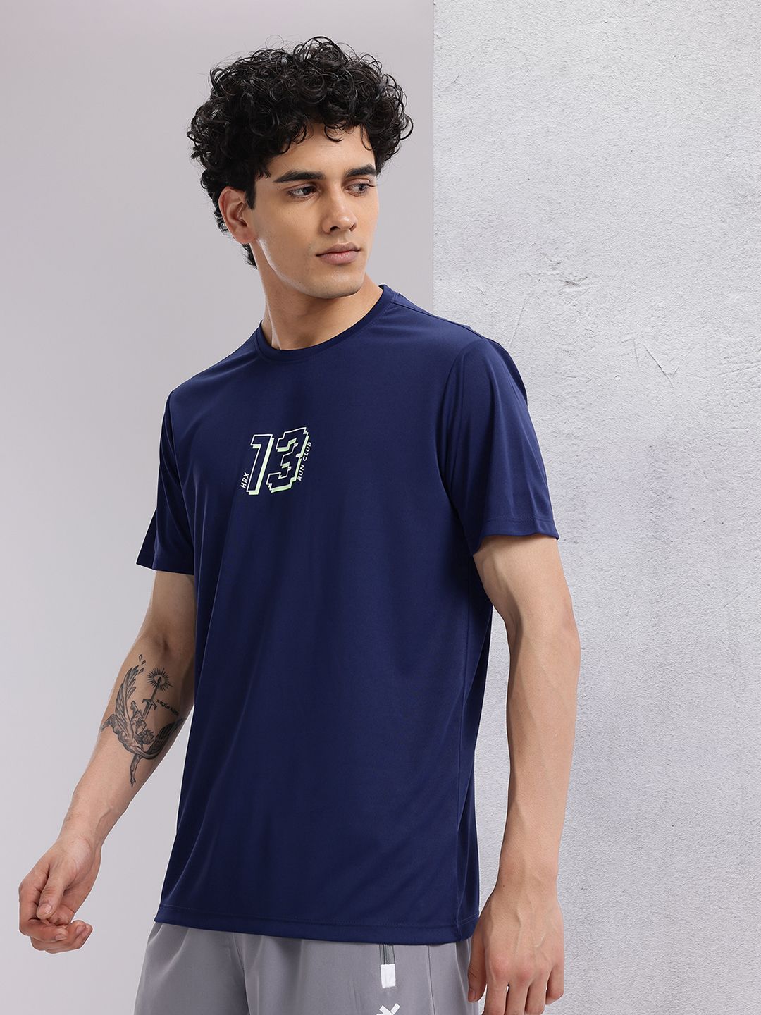 HRX by Hrithik Roshan Rapid-Dry Typography Print Indigo Running T-shirt