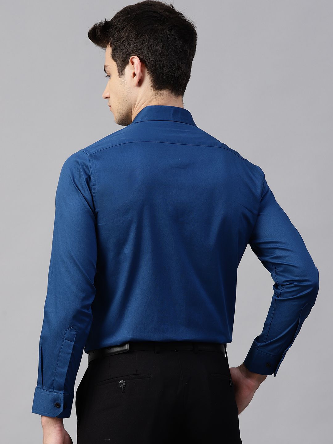 DENNISON Men Teal Blue Smart Slim Fit Solid Twill Weave Formal Shirt