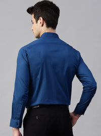 DENNISON Men Teal Blue Smart Slim Fit Solid Twill Weave Formal Shirt