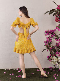 Berrylush Women Floral Print Puff Sleeve Ruffled Fit & Flare Dress