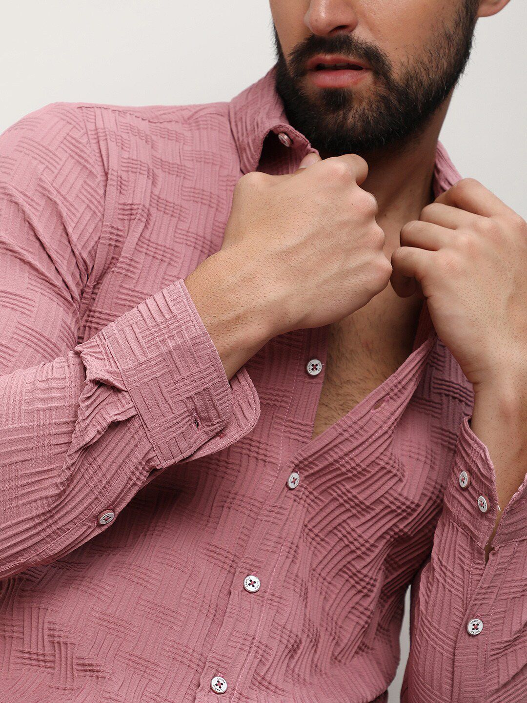Campus Sutra Classic Self Design Spread Collar Casual Shirt