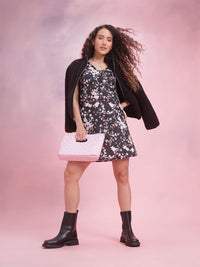 DressBerry Floral Print Puff Sleeve A-Line Mini Dress