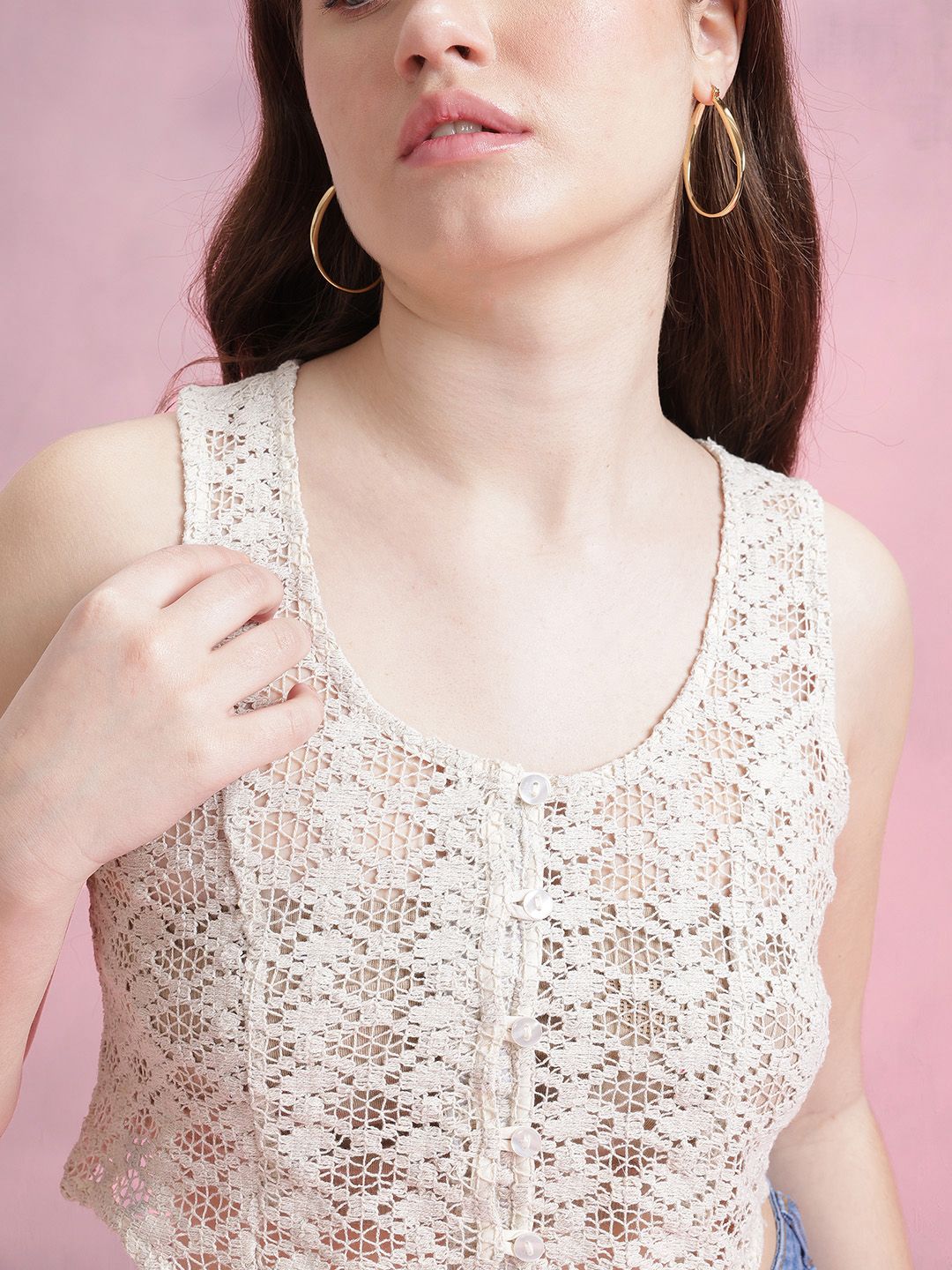 DressBerry Floral Sheer Crochet Crop Top