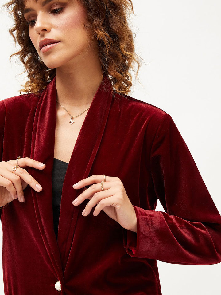 SASSAFRAS Shawl Collar Single-Breasted Velvet Blazer