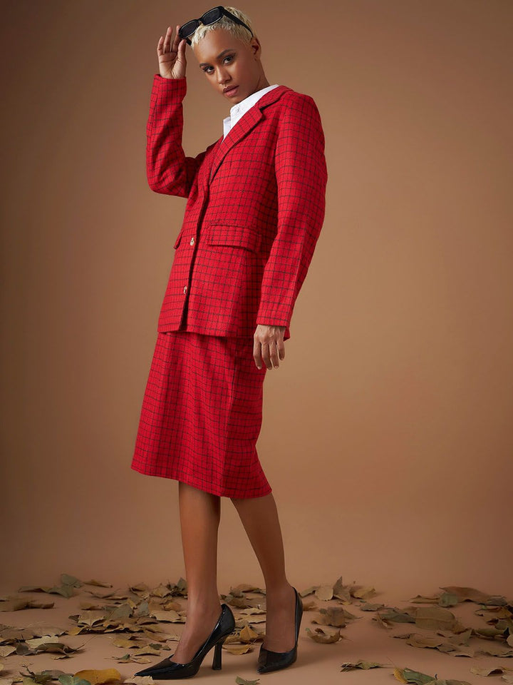 SASSAFRAS Red Checked Single-Breasted Blazer