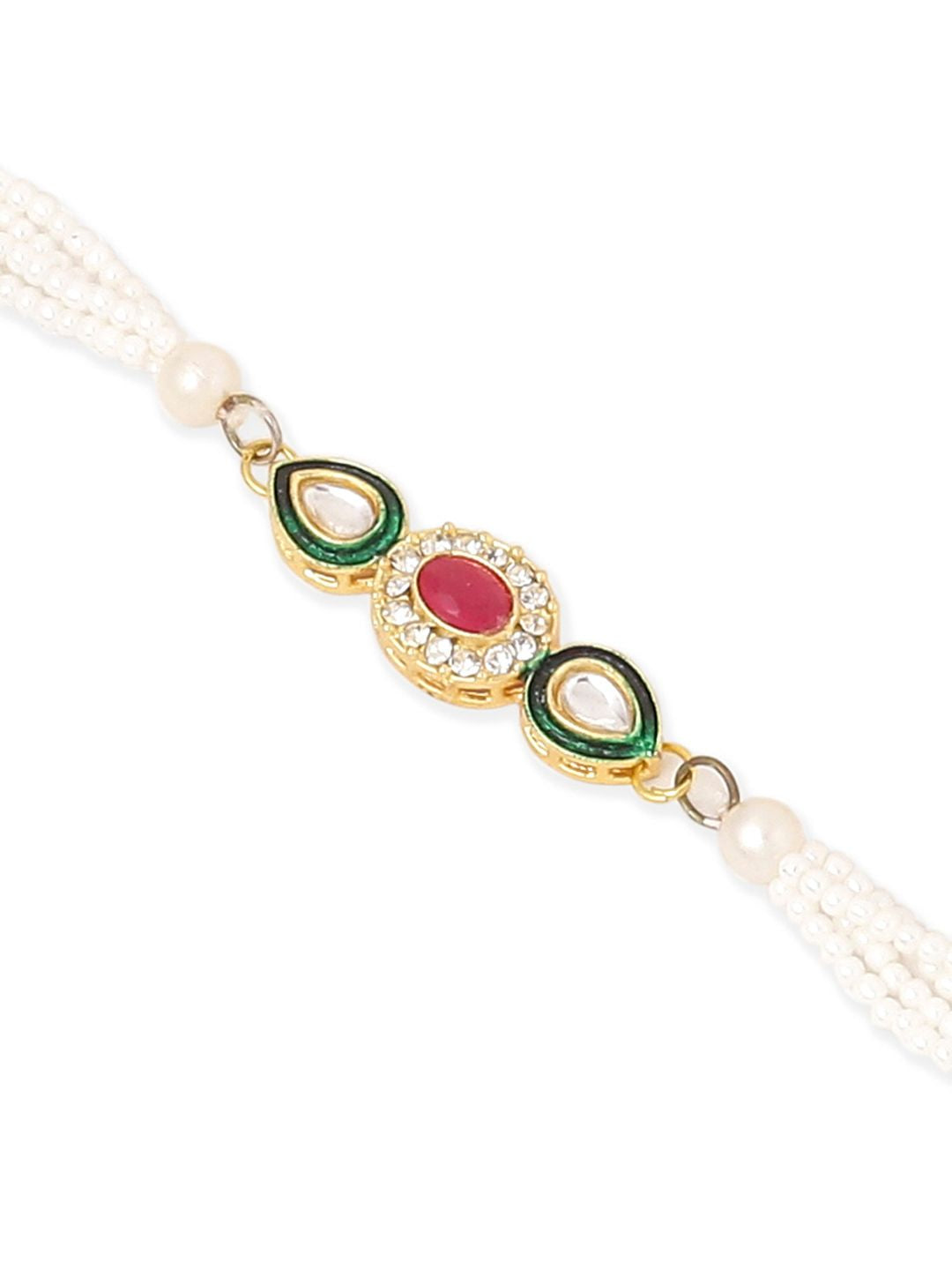 NVR Set of 2 Multicolor Oval Kundan Studded Bhaiya Bhabhi Rakhi with Roli Chawal