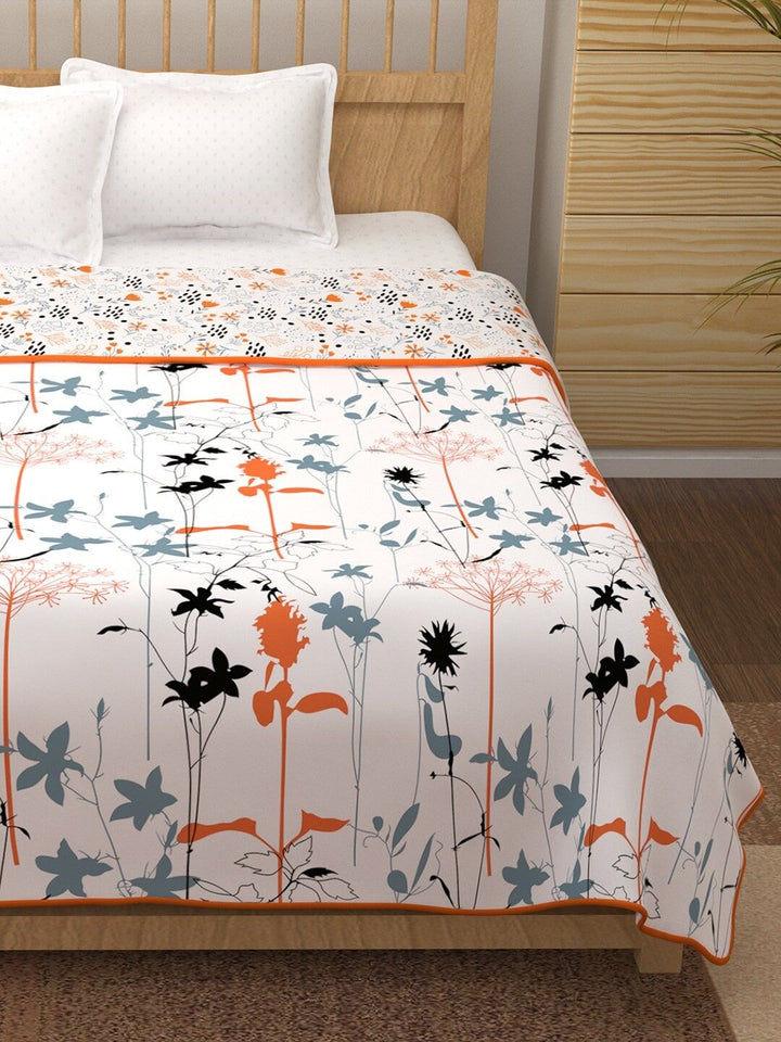 Story@home White & Grey Floral AC Room 150 GSM Double Bed Dohar