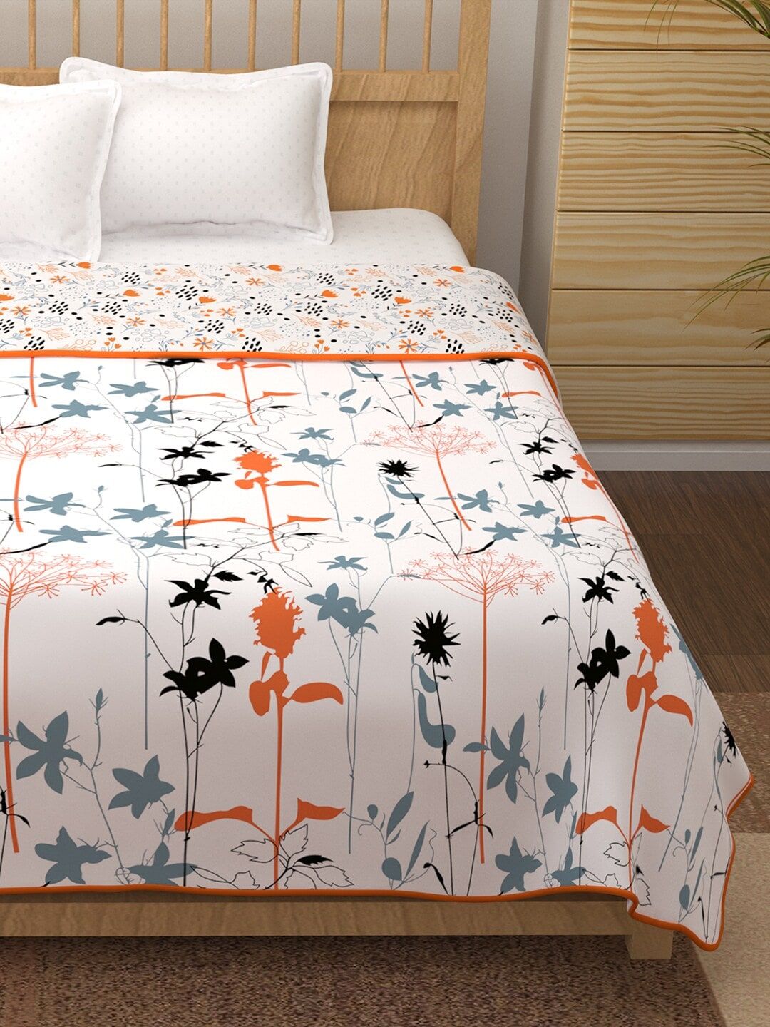 Story@home White & Grey Floral AC Room 150 GSM Double Bed Dohar