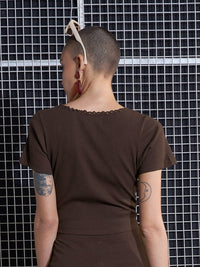 SASSAFRAS Brown Square Neck Crop Top