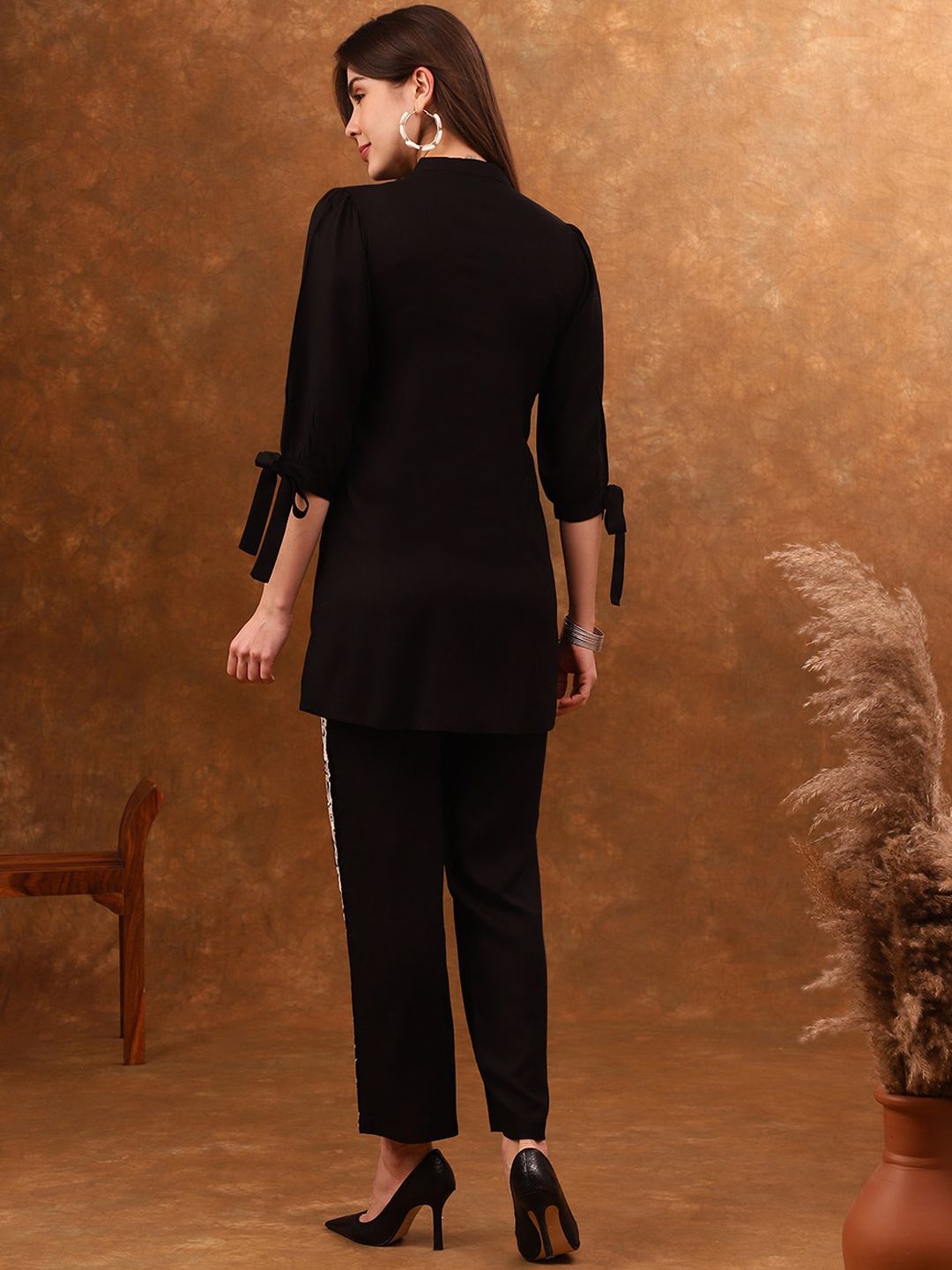 Anouk Black Silk Blend Embroidered Tunic with Trousers