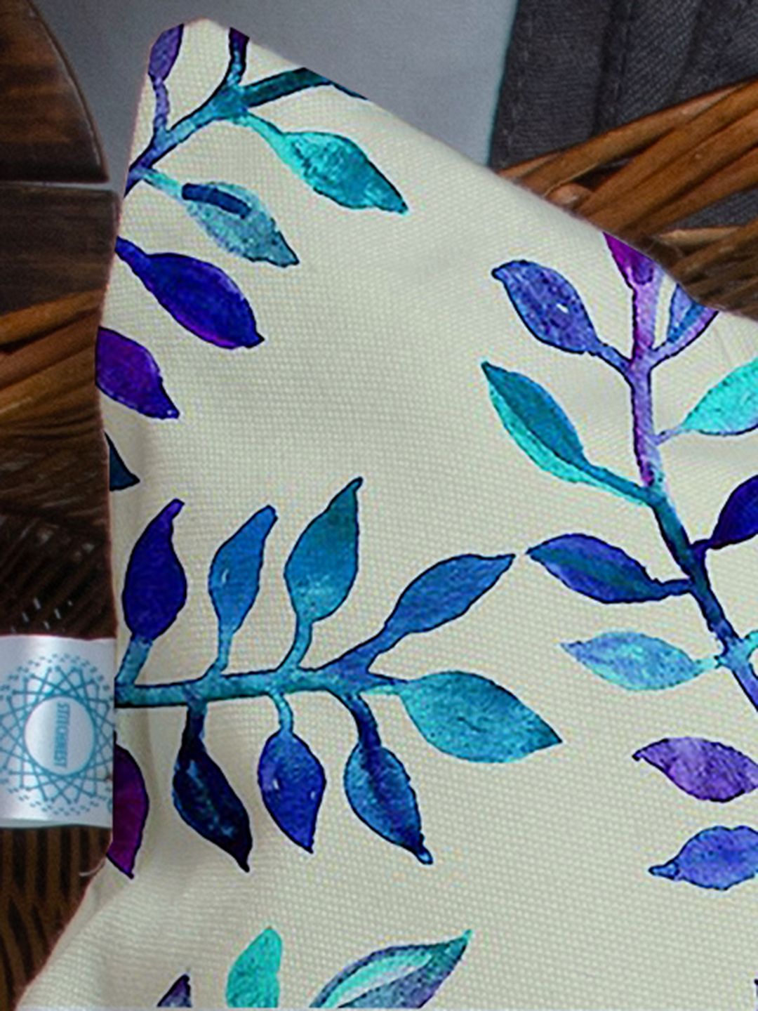 STITCHNEST Set Of 2 Blue & Beige Floral Printed Rectangle Cushion Covers
