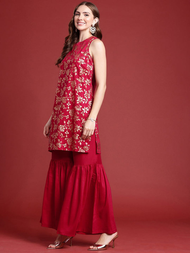 Anouk Indie Floral Printed Kurta With Sharara & With Dupatta