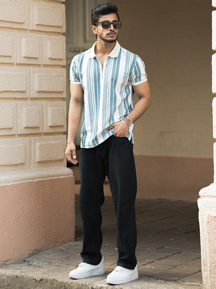 Powerlook Men Striped Polo Collar T-shirt
