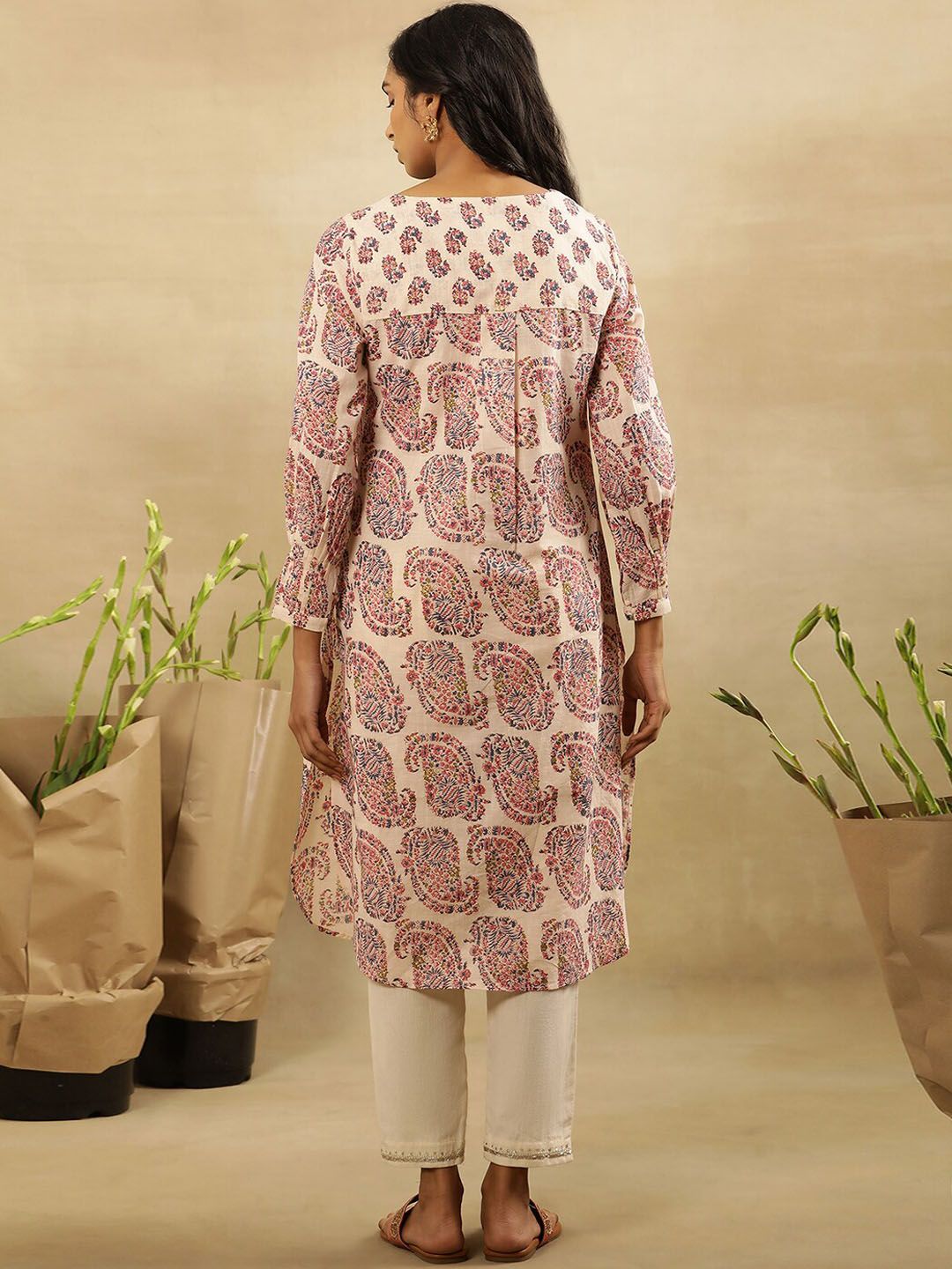 W Ethnic Motifs Printed A-Line Cotton Kurta