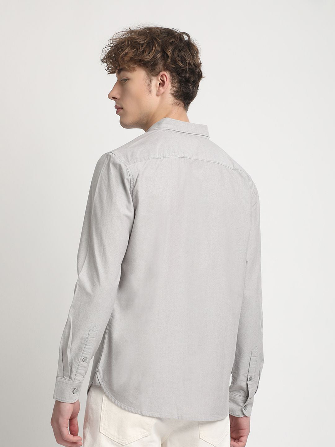 THE BEAR HOUSE Slim Fit Button Down Collar Chest Pocket Pure Cotton Casual Shirt