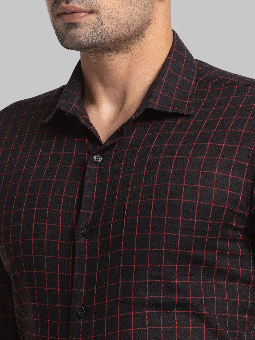 Park Avenue Slim Fit Windowpane Checked Cotton Linen Formal Shirt