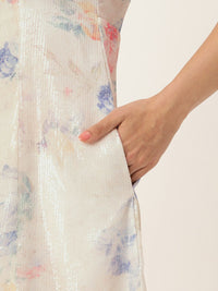 AND Sequined Embellished Floral Puff Sleeves A-Line Dress