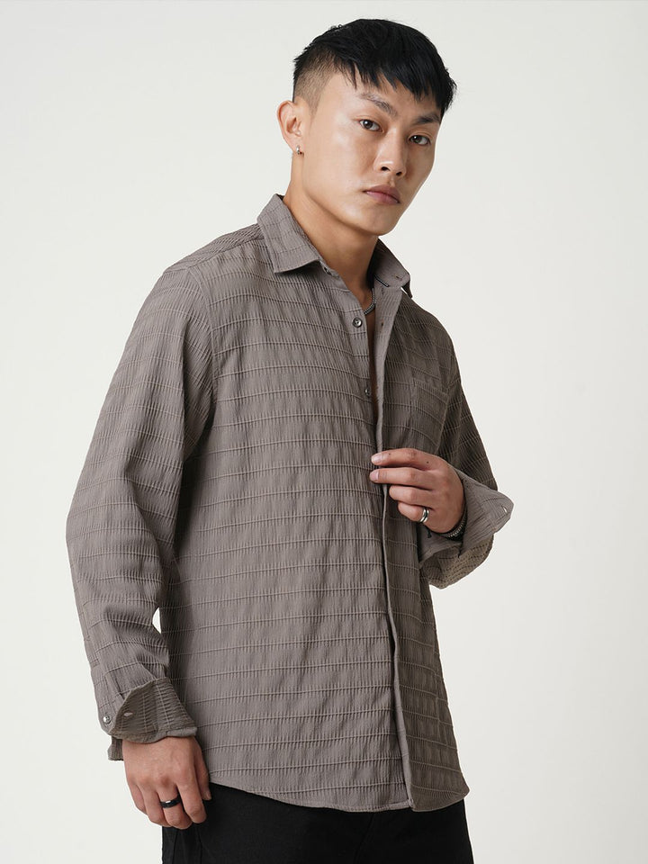 VASTRADO Men Classic Fit Spread Collar Textured Casual Shirt