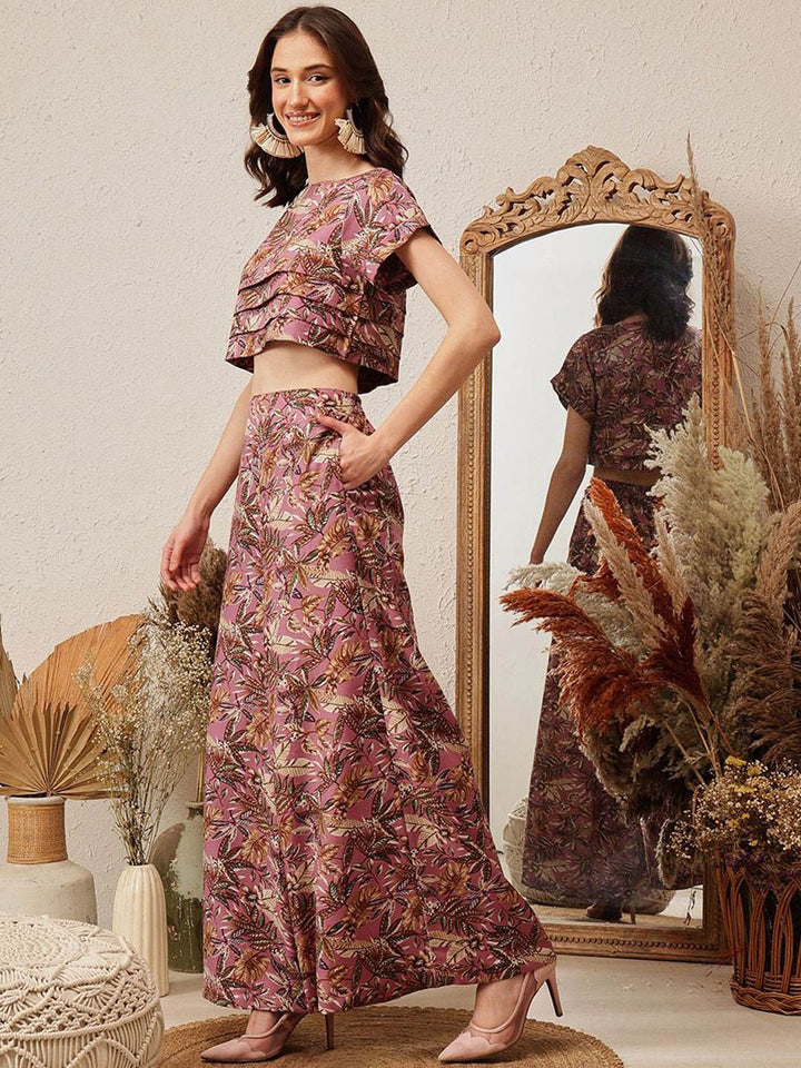 Quiero Floral Printed Boat Neck Top dengan Palazzos