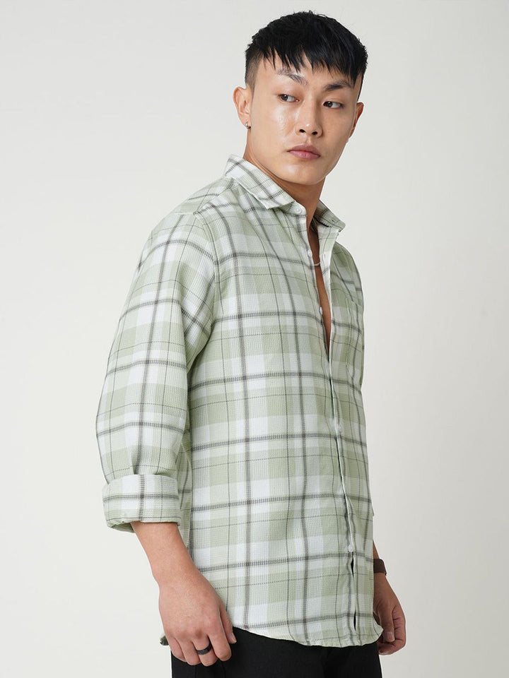 VASTRADO Men Classic Spread Collar Checked Cotton Slim Fit Casual Shirt