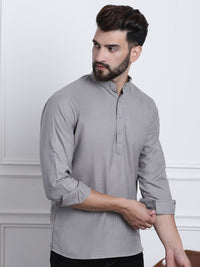 Anug by SOJANYA Men Grey Band Collar Kurta