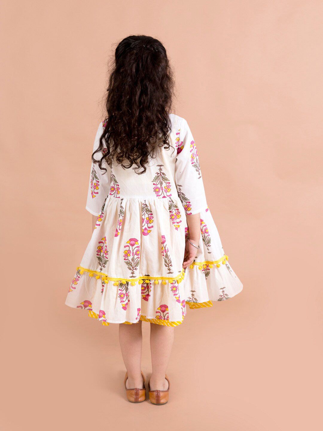 pspeaches Girls Yellow Striped Cotton Midi Dress With Printed Shrug