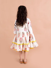 pspeaches Girls Yellow Striped Cotton Midi Dress With Printed Shrug