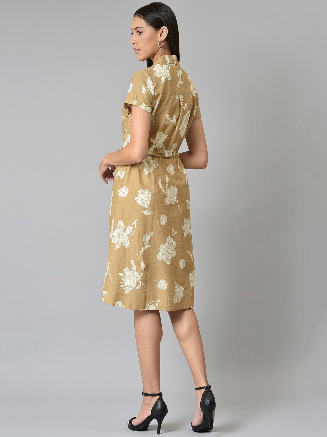 W Brown Printed Shirt Dress