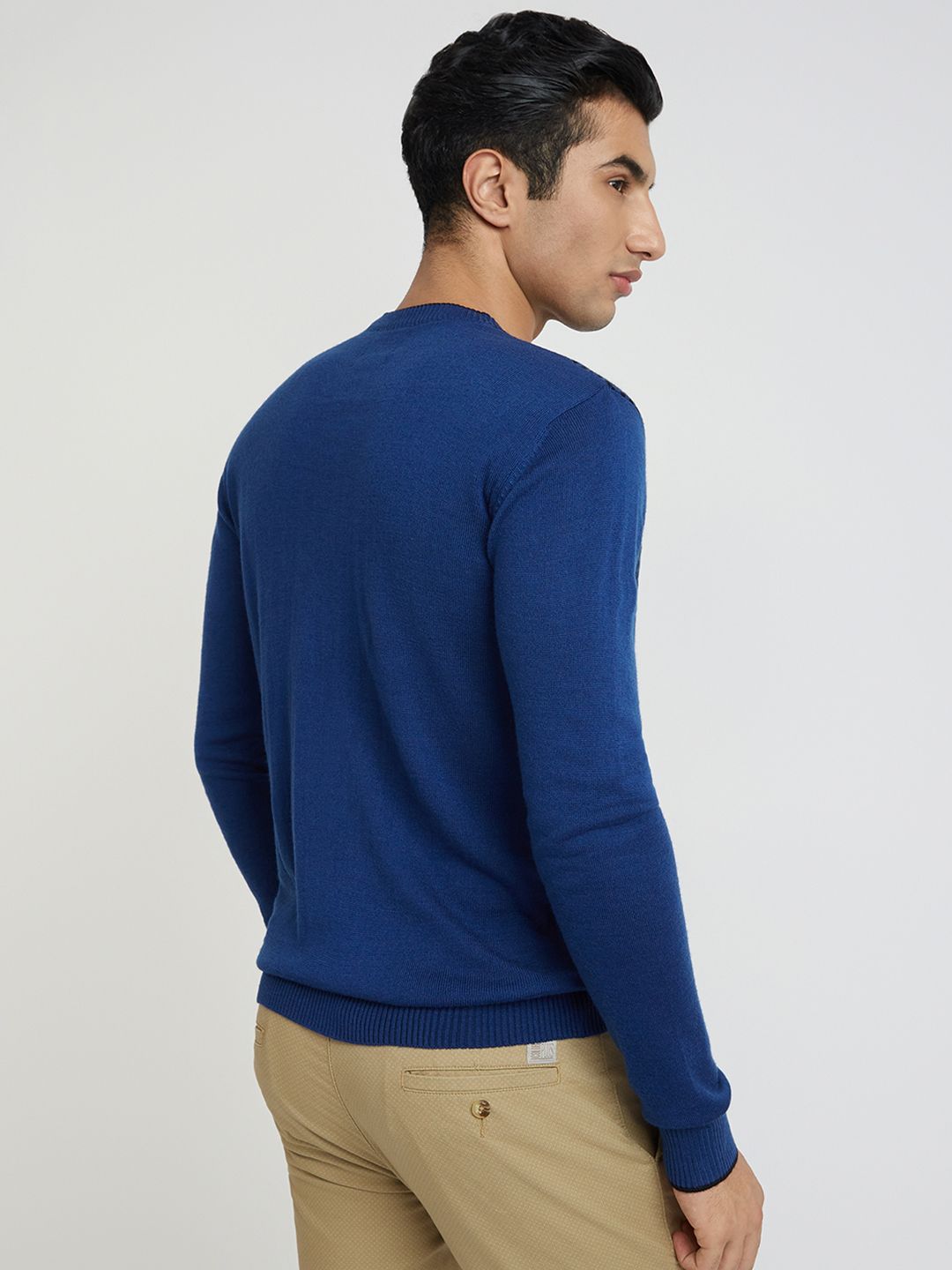 Raymond Men Blue & Black Checked Pullover