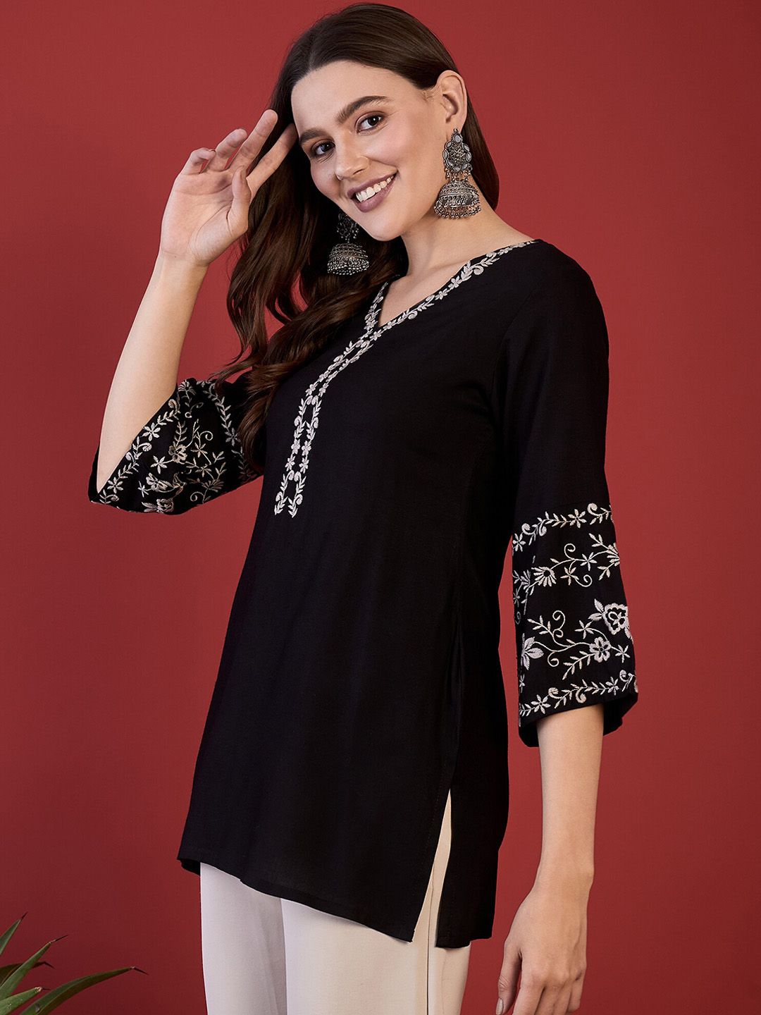 Anouk V-Neck Regular Sleeves Short Kurti