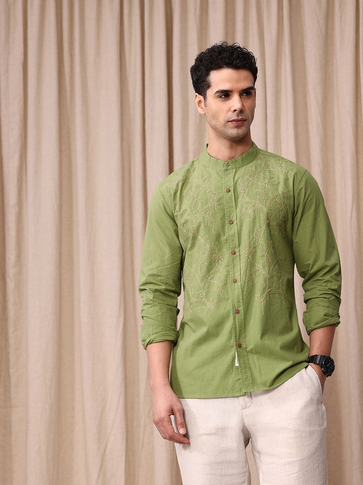 Mr Bowerbird Pure Cotton Tailored Fit Floral Embroidered Casual Shirt