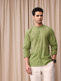 Mr Bowerbird Pure Cotton Tailored Fit Floral Embroidered Casual Shirt