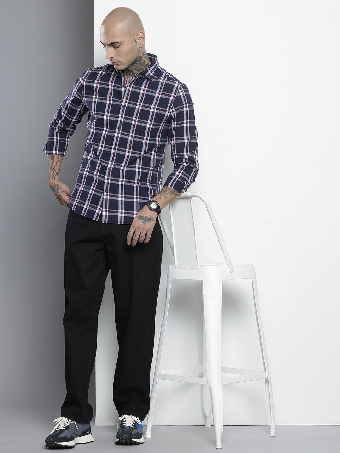 The Indian Garage Co Pure Cotton Slim Fit Tartan Checks Casual Shirt