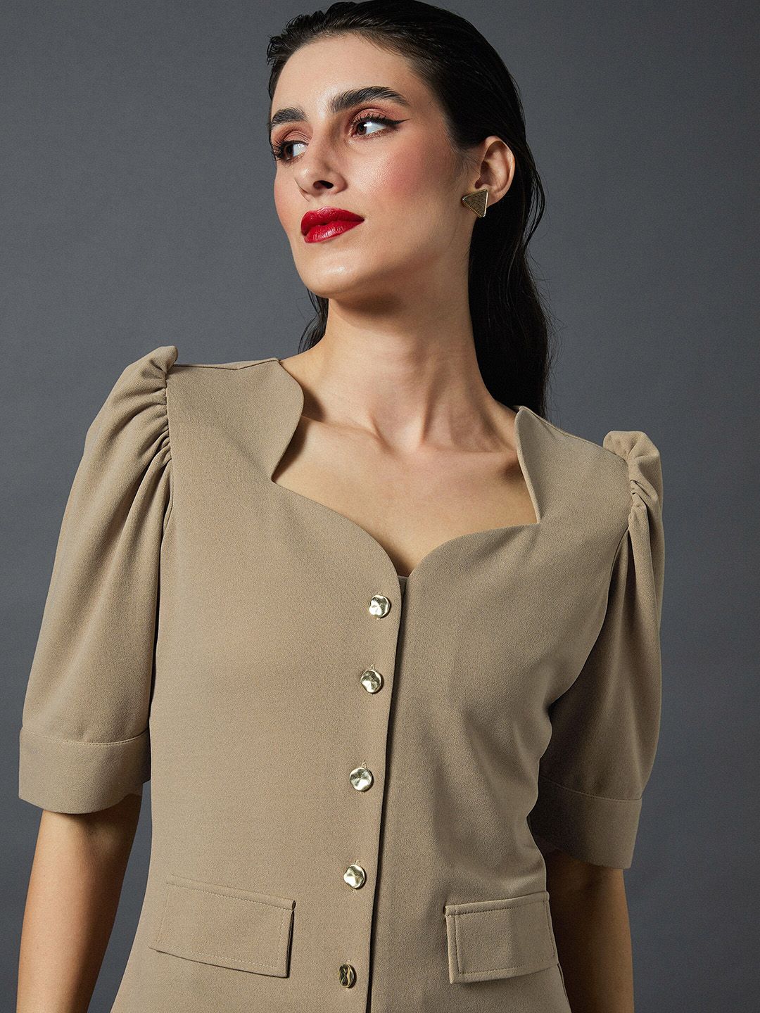 SASSAFRAS worklyf Brown Puff Sleeves Top & Trousers Co-Ords