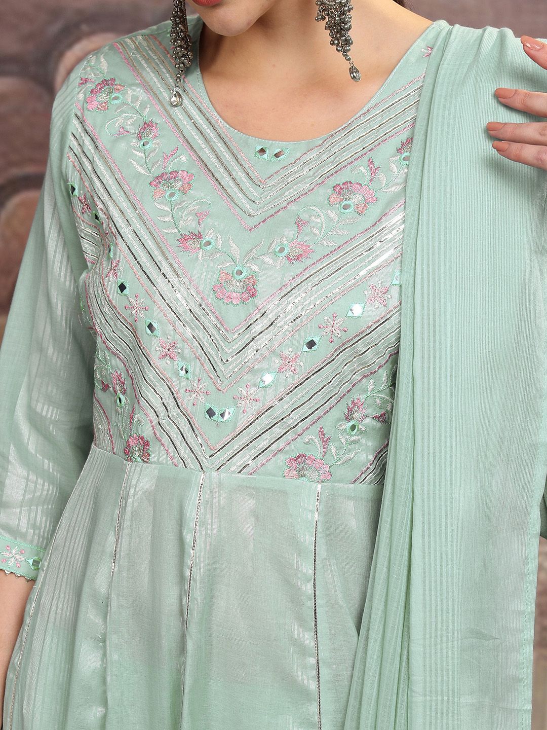 Vishudh Floral Embroidered Regular Pure Cotton Kurta with Trouser & Dupatta