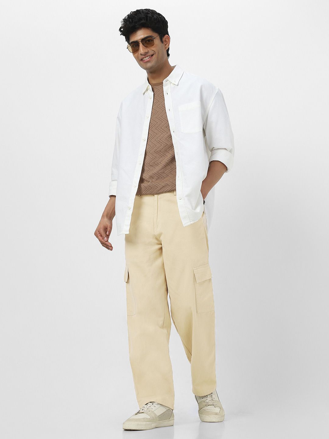 Urbano Fashion Men Loose Baggy Fit Solid Cargo Chino Pant with 6 Pockets Non-Stretchable