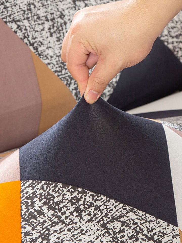 Story@home Orange & Beige Printed 4 Seater Stretchable Sofa Cover With Arms
