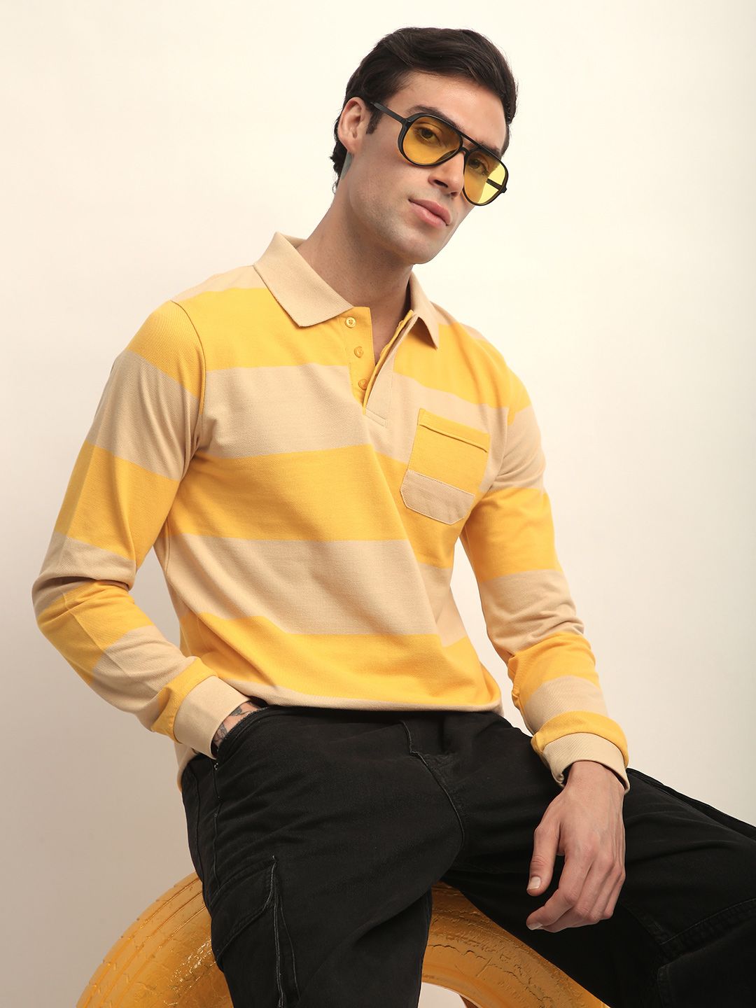 DILLINGER Men Long Sleeve Regular Fit Polo Striped Tshirt